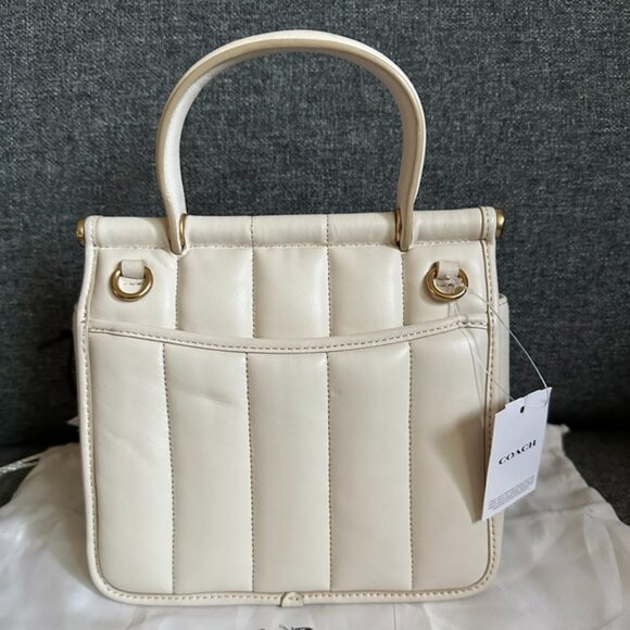 NWT! Coach Willis Top Handle 18 With Quilting Nappa Leather In Chalk C3844 - Picture 5 of 12